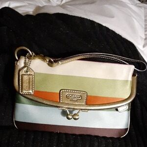 Coach Limited Edition Striped SILK Clutch with Gold Accents